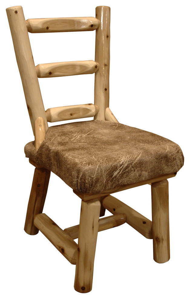 White Cedar Log Upholstered Ladder Back Dining Chair Rustic Dining