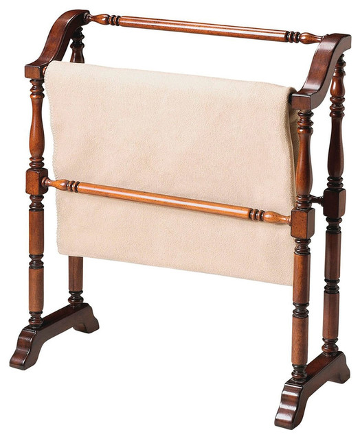 Offex Traditional Plantation Cherry Blanket Rack, Dark Brown