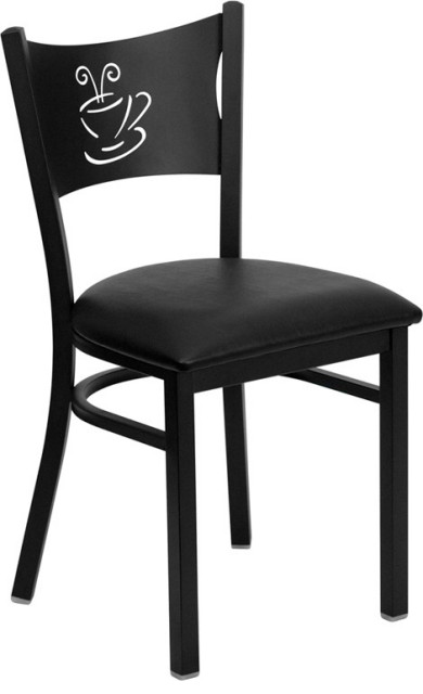 HERCULES Series Black Coffee Back Metal Restaurant Chair, Black Vinyl Seat