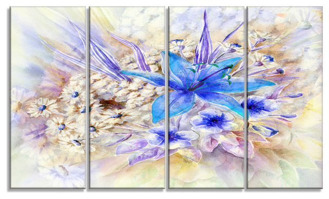 "Flowers and Leaves" Watercolor Canvas Print