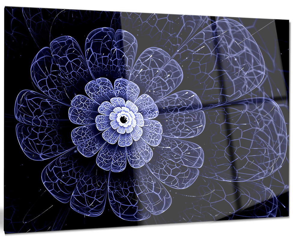 Glittering Bright Blue Fractal Flower Metal Wall Art Contemporary Metal Wall Art By Designart