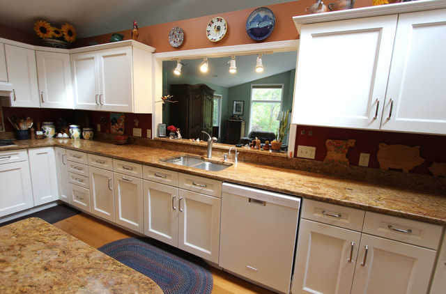 White Refaced Kitchen Cabinets With New Hardware Coffee Bar