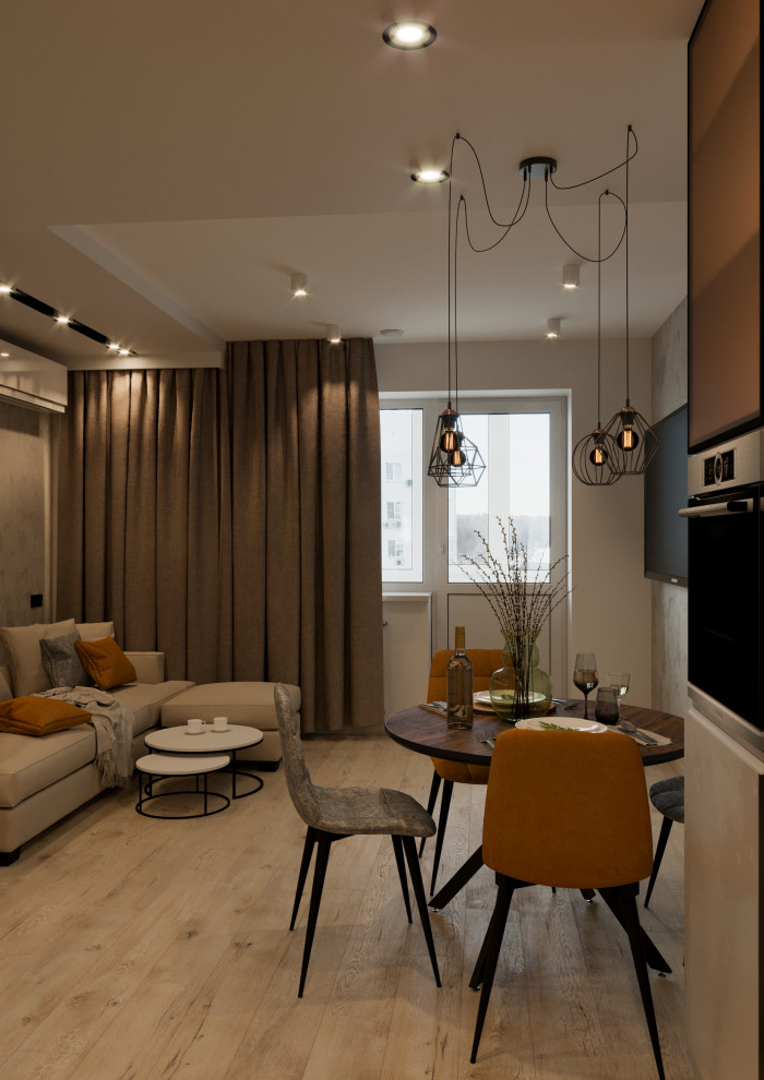 Кухня-гостиная для молодой семьи в современном стиле