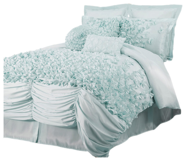 Lucia 4 Pc Blue Comforter Set King Traditional Comforters And
