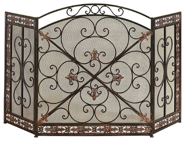 Iron Fireplace Screens fleur de lis iron fireplace screen - mediterranean - fireplace Iron Fireplace Screens fleur de lis iron fireplace screen - mediterranean - fireplace