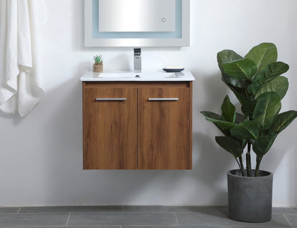 Elegant VF44024WB 24"Single Bathroom Floating Vanity, Walnut Brown ...