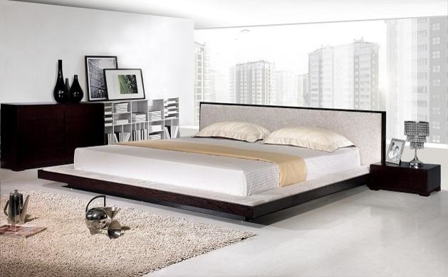 Modern Platform Bed with Fabric Headboard   Contemporary   Bedroom 