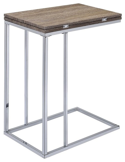 Acme Danson Side Table Weathered Oak And Chrome
