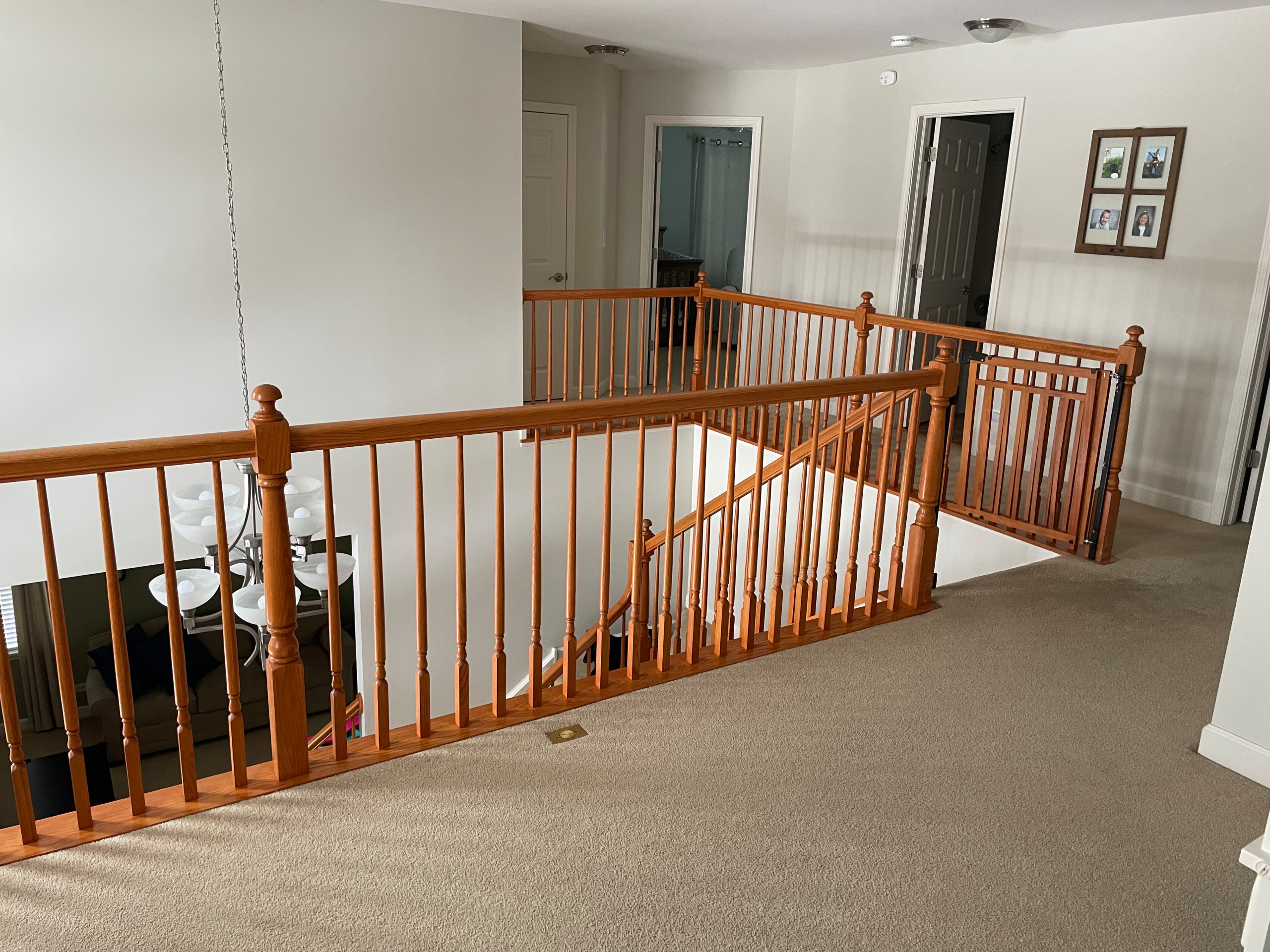 White Oak Provincial Box Newels with square white balusters