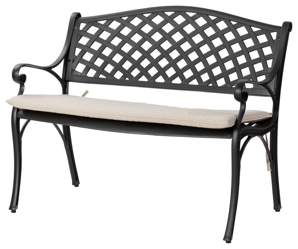Cast Aluminium Bench With Beige Cushion - Traditional - Outdoor Benches ...