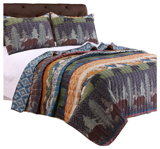 Black Bear Lodge Twin Quilt Set, Cabin Twin Bedding Set