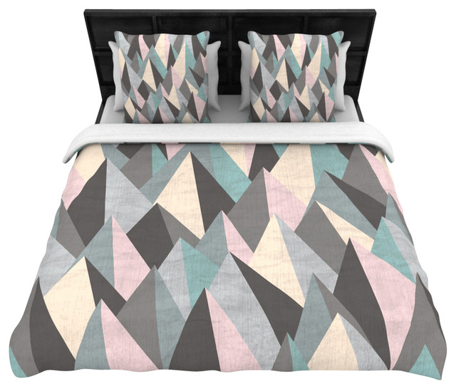 Kess Inhouse Mice Drew Mountain Peaks Iii Pastel Geometric Mice Drew Mountain Peaks Iii Pastel Geometric Cotton Duvet Cover Queen 8