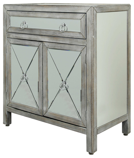 2 Door Single Drawer Mirrored Chest Driftwood Farmhouse 2 Door Single Drawer Mirrored Chest