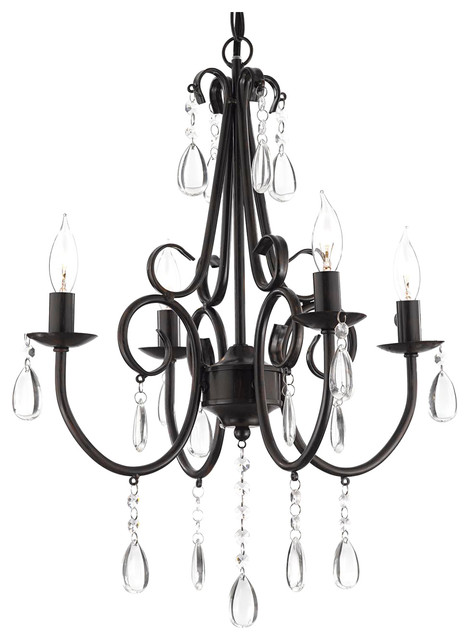 Wrought Iron And Crystal 4 Light Rustic Chandelier Pendant