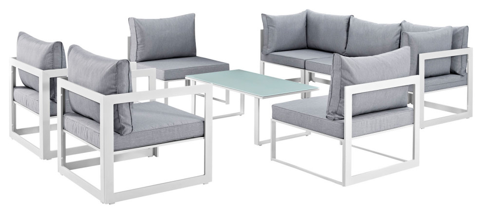 Fortuna 8-Piece Outdoor Aluminum Sectional Sofa Set, White Gray