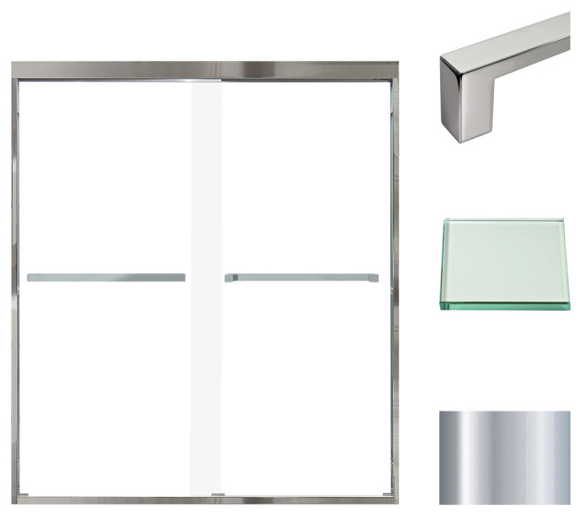 Frederick 59"x66" Bypass Shower Door, Clear Glass, Polished Chrome