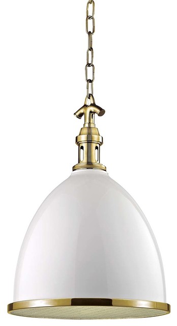 Viceroy 1-Light Small Pendant, White/Aged Brass