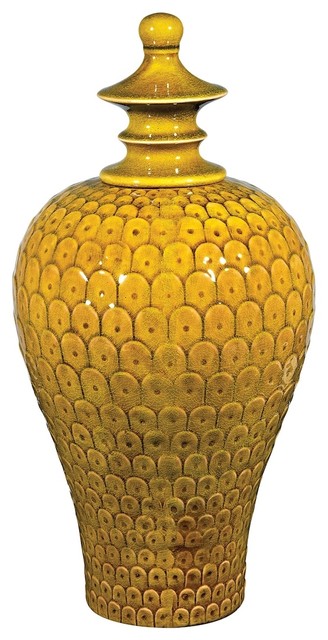 Jar/Bottle Medium Lidded Ceramic Jar In Chartruese Glaze