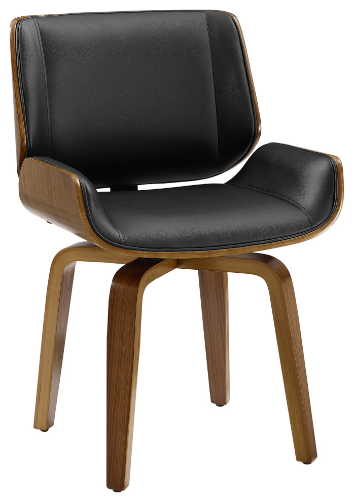 Mid Century Modern Bentwood Faux Leather Swivel Dining Chair