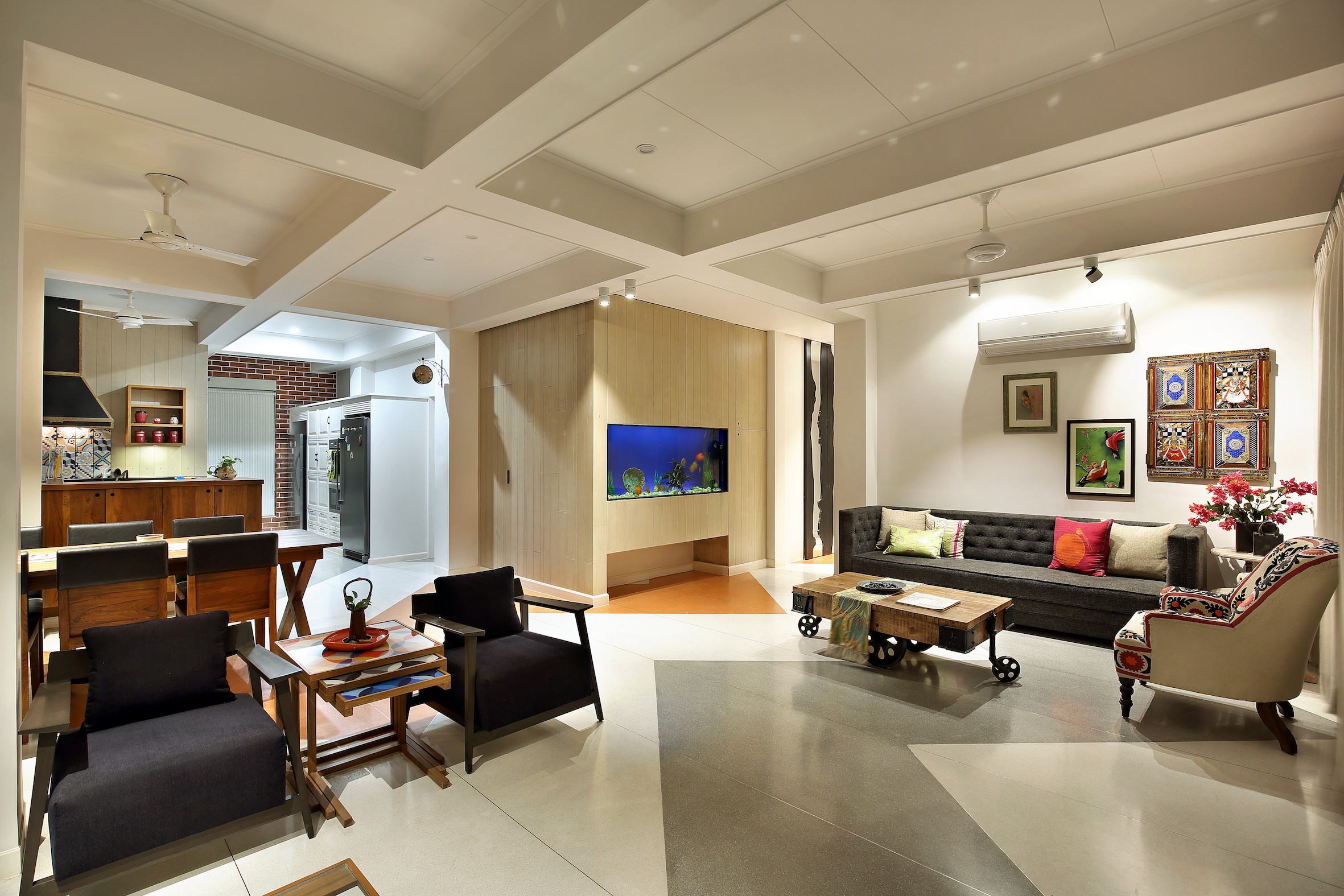 Contemporary Indian open plan living room interior