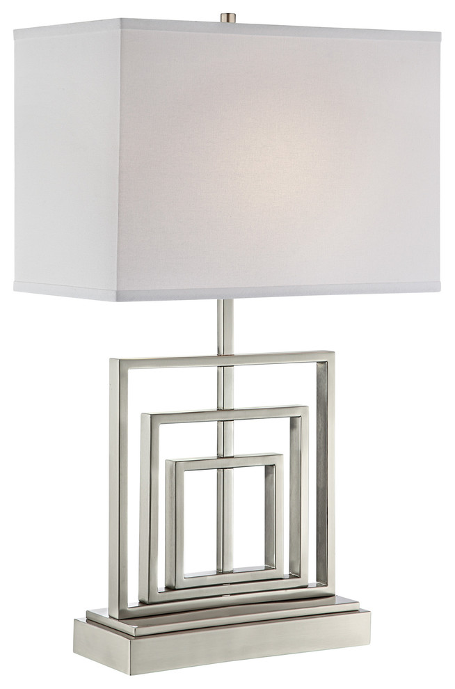 Table Lamp, Brush Nickel/White Fabric Shade, E27 A 100W,Dci