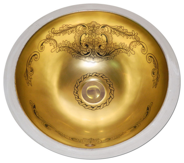 Hand Painted Sink "BURNISHED GOLD LEGACY" Round medium Undermount Sink