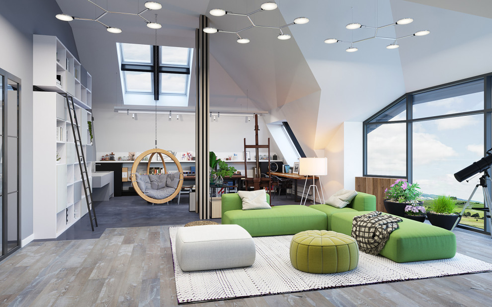 Досуговая зона с гостевой комнатой на мансарде в загородном доме