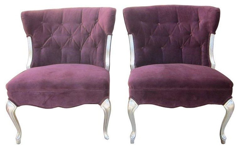 Hollywood Regency Purple Velvet Chairs - A Pair