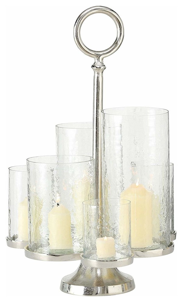 7 Piece Votive Candelabra Tray Set With Ripple Glass Hurricanes, 24 3/4 L x 15 W x 15 3/4 H