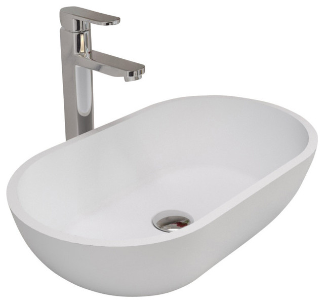 ADM Oval Countertop Vessel Sink, White, 22" Contemporary Bathroom