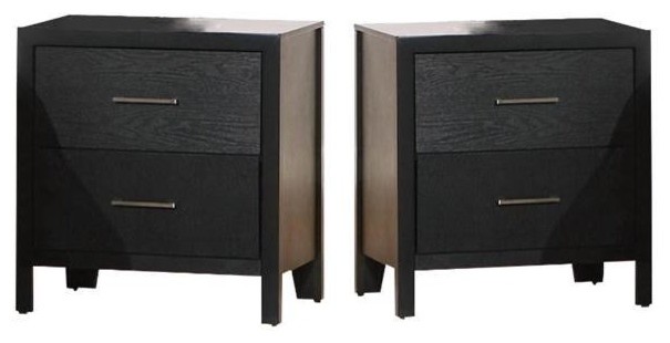 Set Of 2 2 Drawer Nightstand In Black Finish Transitional Nightstands And Bedside Tables By Homesquare