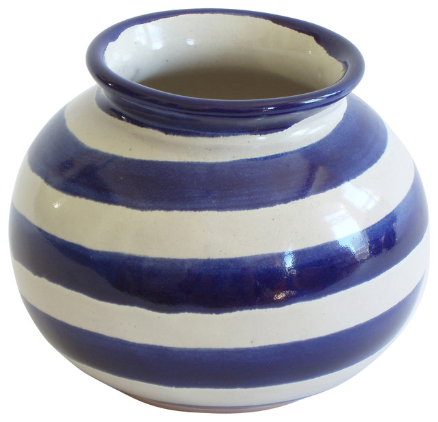 Small Round Vase, Blue/White, Striped