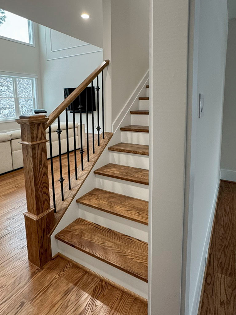 117_Distinct Oak Staircase with Iron Balusters & Oak Rail Profile, Chantilly VA
