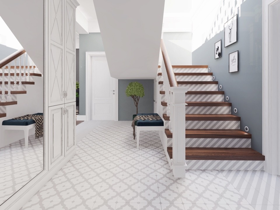 Дизайн гостиной и ванной комнаты в коттедже (Тополиная роща)