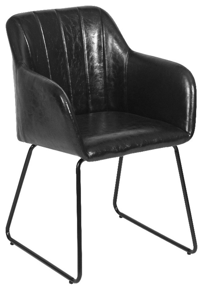 Homycasa Black Faux Leather Upholstered Arm Dining Chairs(Set of 2) Industrial Dining Chairs