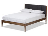 Ember Dark Gray Fabric and Medium Brown Finish Platform Bed ...