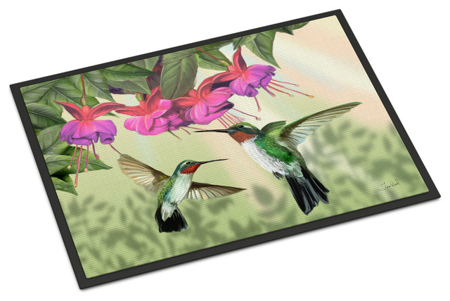 Fuchsia And Hummingbirds Indoor Outdoor Mat 18 X27 Tropical