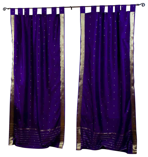 Purple Tab Top Sheer Sari Curtain / Drape / Panel - 43W x 63L - Pair ...