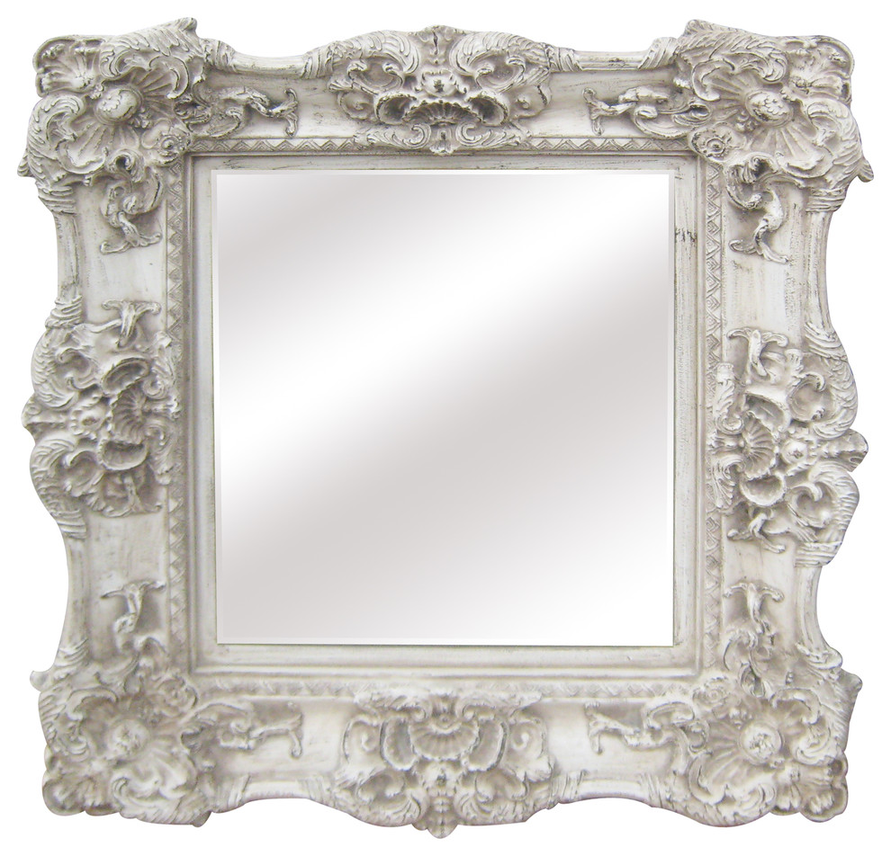 Antique White Finish 33.5"x37.5" Decorative Mirror Traditional