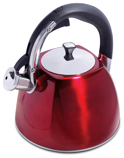 Mr Coffee Belgrove 2.5-Quart Whistling Tea Kettle, Metallic Red