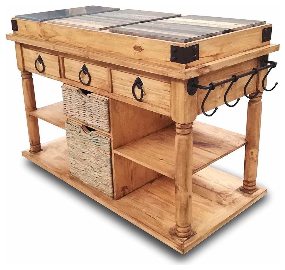 Traditional Kitchen Island, Removable Granite Cutting Top and 2 Storage
