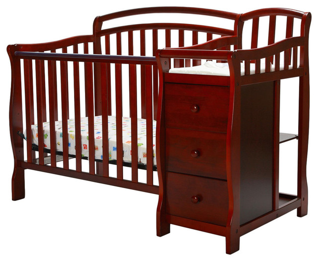 Dream On Me Casco 4In1 Mini Crib And Changing Table, Cherry Changing Tables by DOM Family
