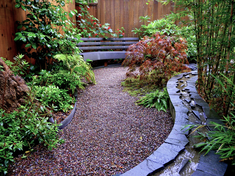 Asian garden in San Francisco with a water feature.
