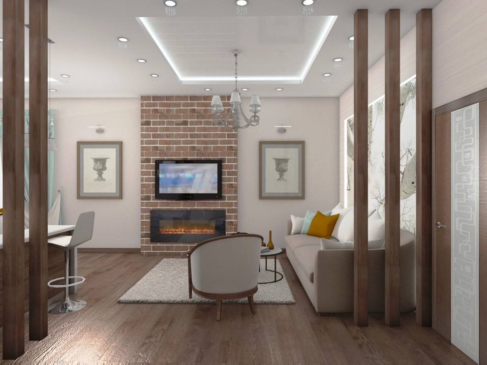 Нежная гостиная с камином