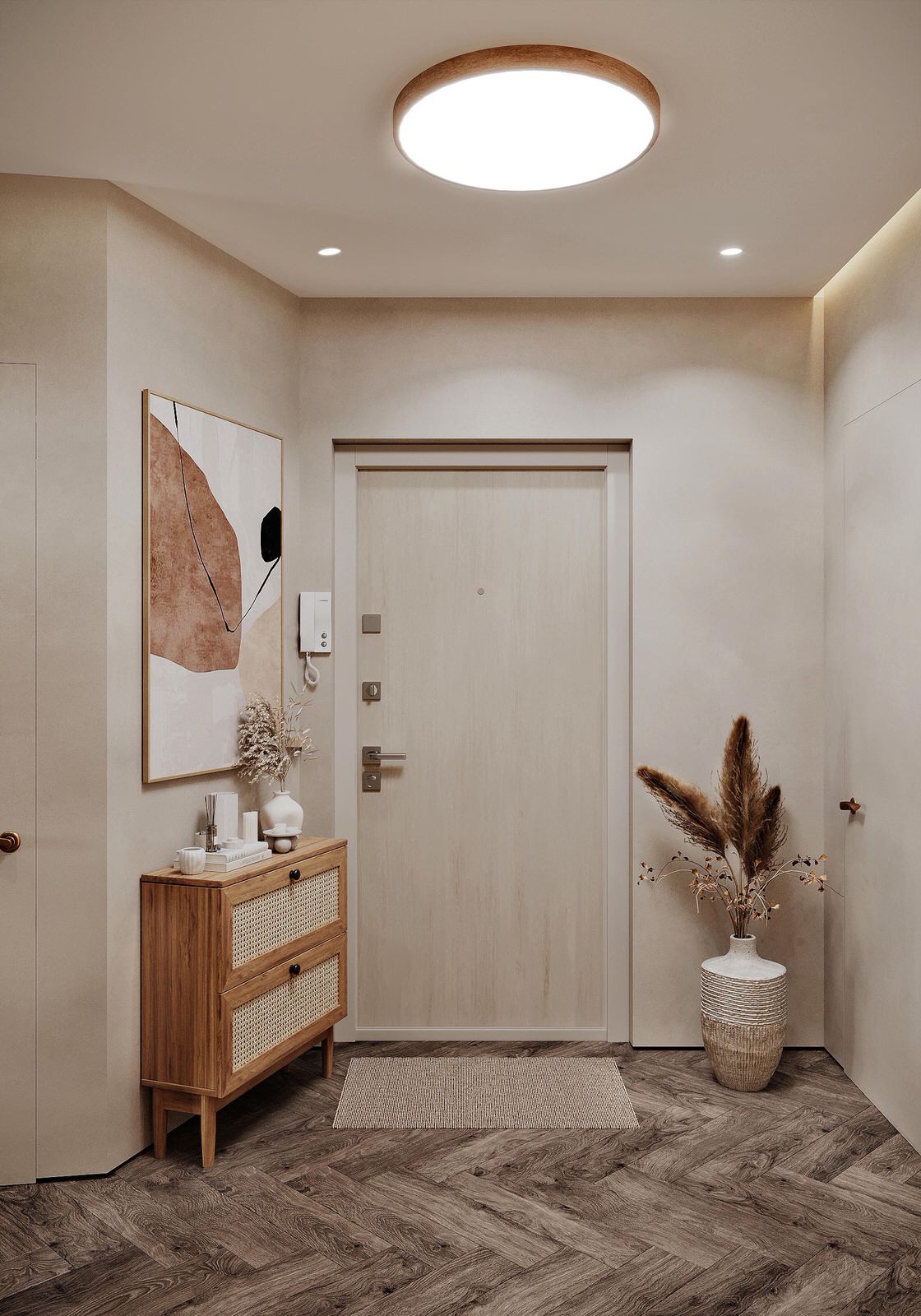 Дизайн интерьера квартиры в стиле джапанди с элементами бохо в ЖК "Квартал Che"