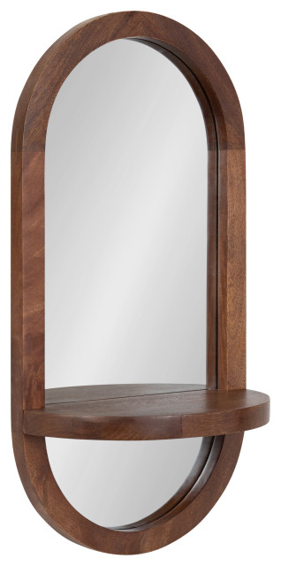 Hutton Wood Framed Capsule Mirror With Shelf, Walnut Brown, 12x24