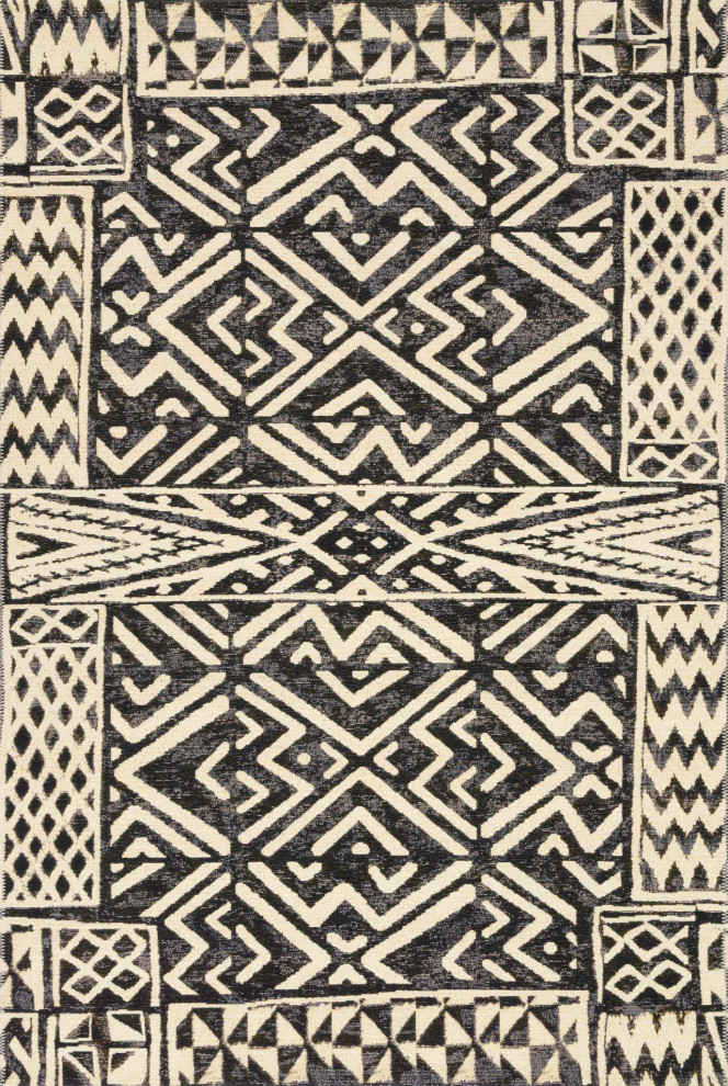 Ivory Black Indoor Outdoor Mika Area Rug by Loloi, 5'3"x7'8"