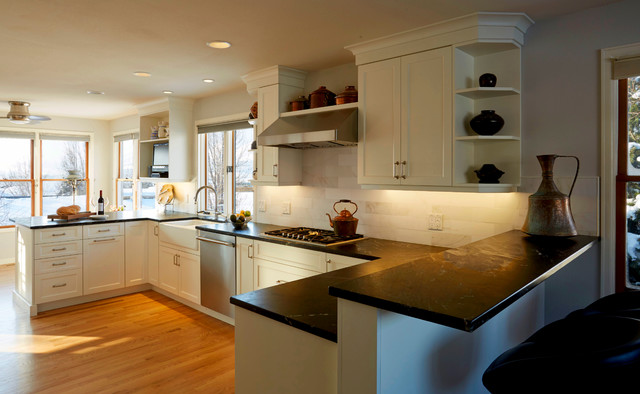 White Cabinets With Soapstone Counter Tops Transitional