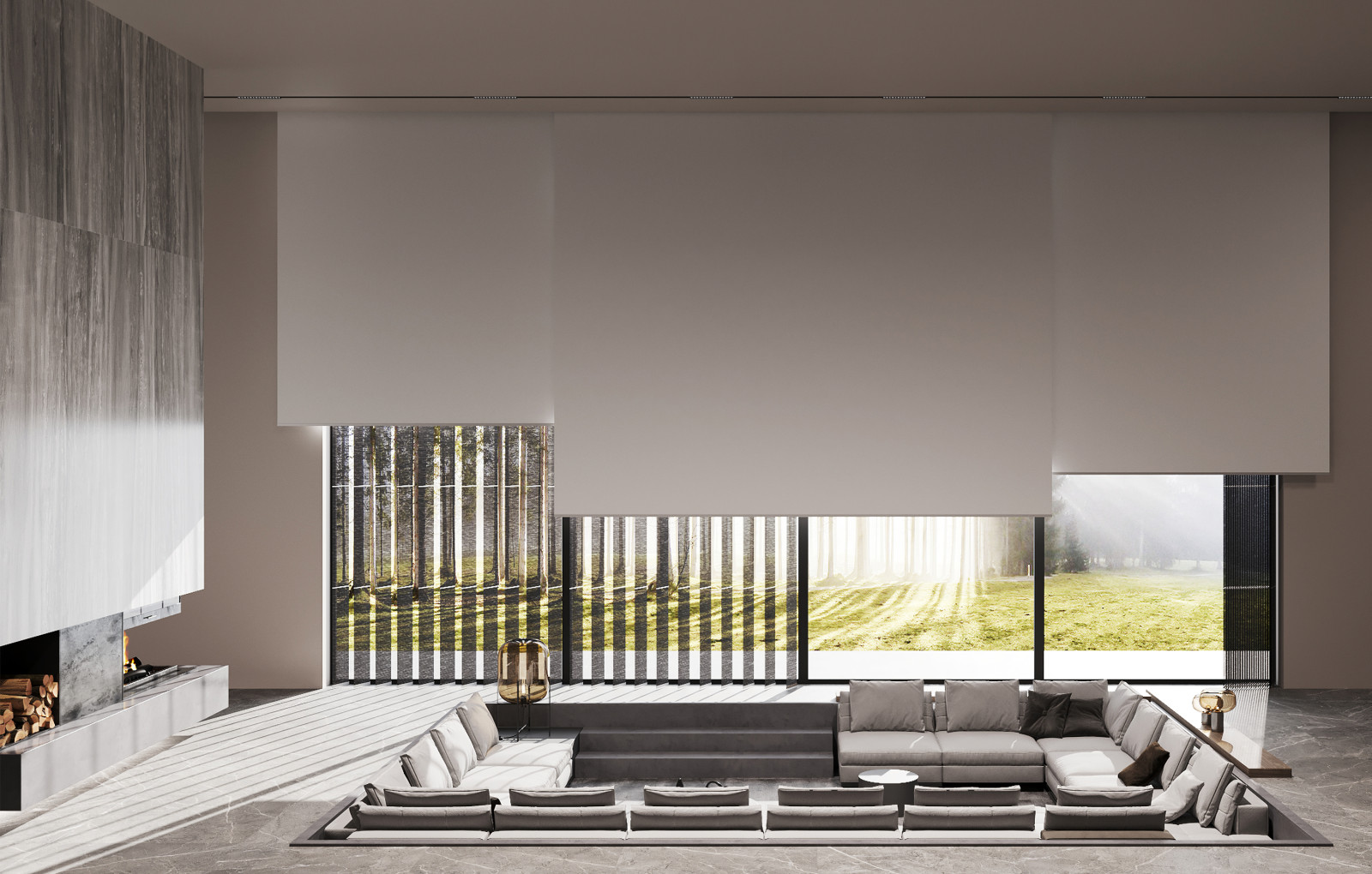 Зона отдыха с кинотеатром и камином