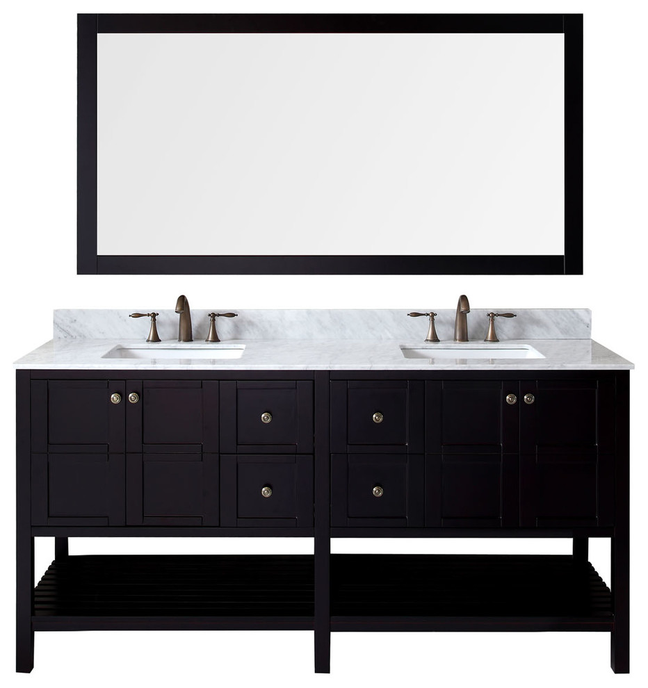 Virtu Winterfell 72" Double Bathroom Vanity, Espresso With Faucet and